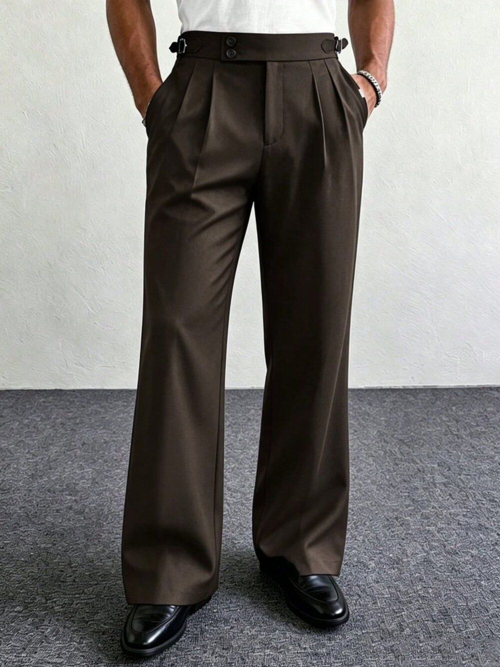 Brown Business Men's Flared Casual Pants